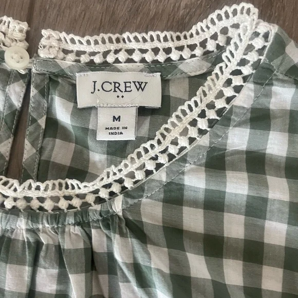 J. Crew Green and White Gingham Blouse with Ruffle Details - Picture 2 of 3